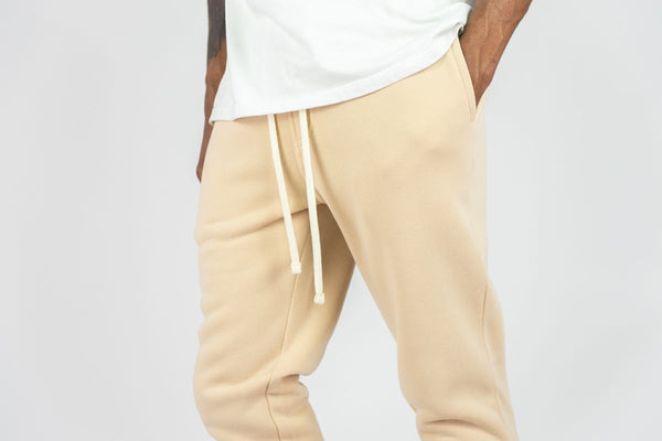 MEN KHAKI STACKED FLEECE PANTS