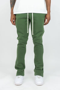 MEN GREEN STACKED FLEECE PANTS