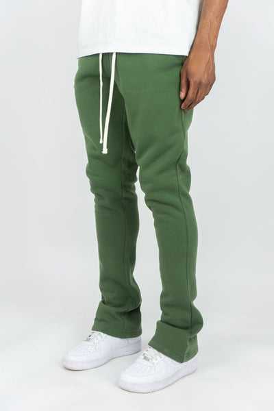 MEN GREEN STACKED FLEECE PANTS