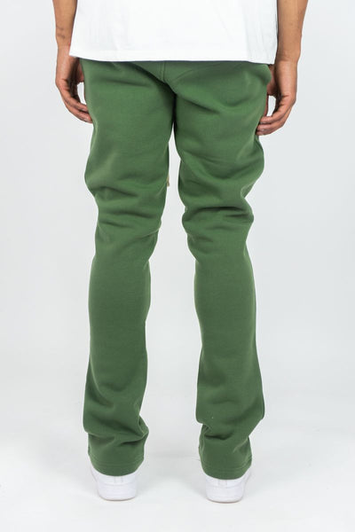 MEN GREEN STACKED FLEECE PANTS