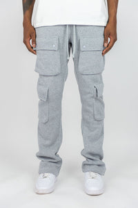 BOYS GREY CARGO FLEECE STACKED PANTS