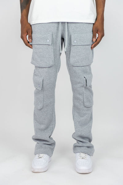 BOYS GREY CARGO FLEECE STACKED PANTS