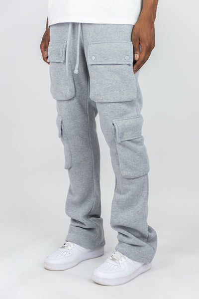 BOYS GREY CARGO FLEECE STACKED PANTS