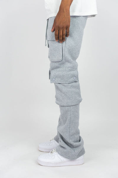 BOYS GREY CARGO FLEECE STACKED PANTS