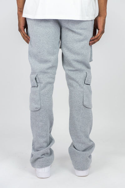 BOYS GREY CARGO FLEECE STACKED PANTS