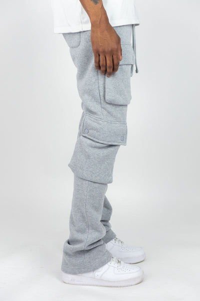 BOYS GREY CARGO FLEECE STACKED PANTS