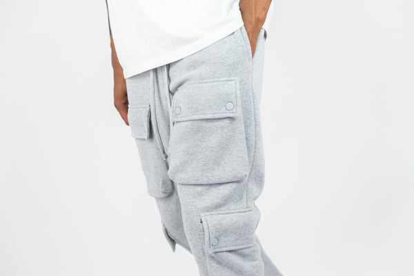 BOYS GREY CARGO FLEECE STACKED PANTS