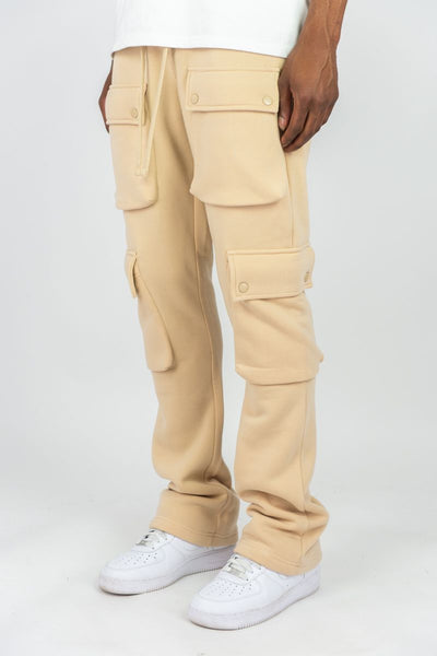 BOYS KHAKI CARGO FLEECE STACKED PANTS