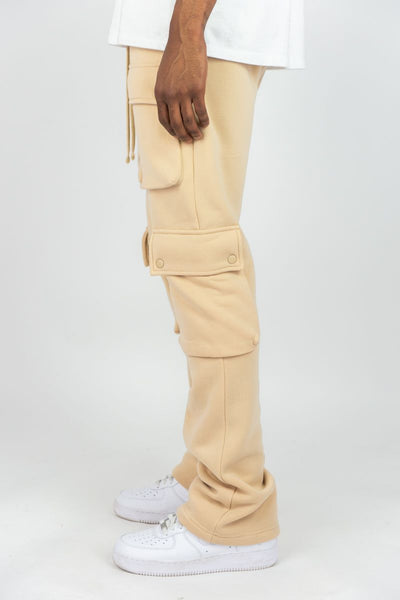 BOYS KHAKI CARGO FLEECE STACKED PANTS