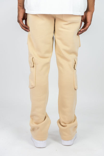 BOYS KHAKI CARGO FLEECE STACKED PANTS