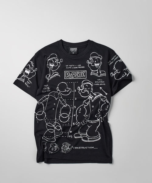 Men Black Popeye Construction Tee