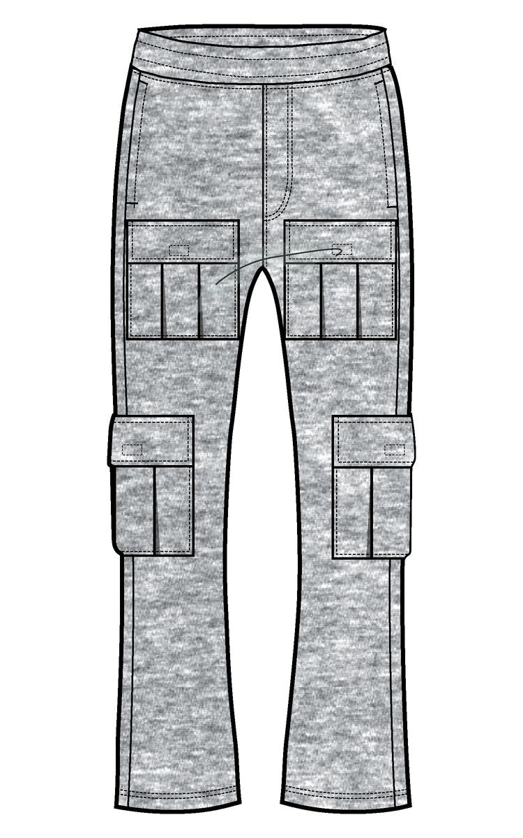 KIDS GREY CARGO FLEECE STACKED PANTS