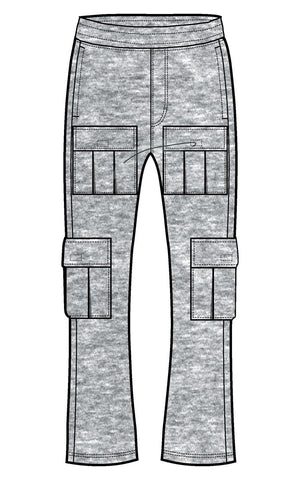 KIDS GREY CARGO FLEECE STACKED PANTS