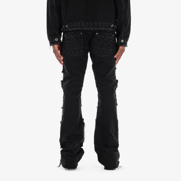 MEN BLACK COPPER RIVET CARGO MULTI POCKET JEANS