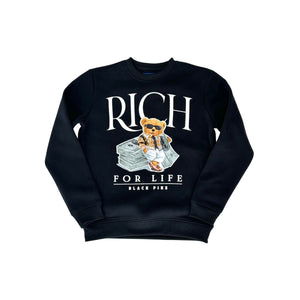 KID'S BLACK RICH FOR LIFE TEDDY BEAR CREW NECK SWEATER