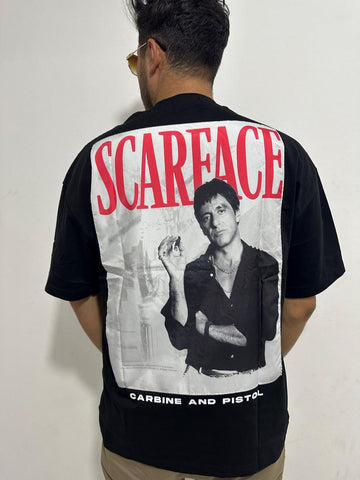 MEN BLACK SCARFACE CARBINE AND PISTOL TEE