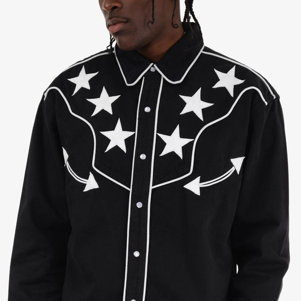 MEN BLACK COPPER RIVET WHITE STAR SHIRT