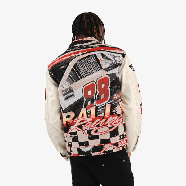 MEN'S RED TAPESTRY RACING VARSITY JACKETS