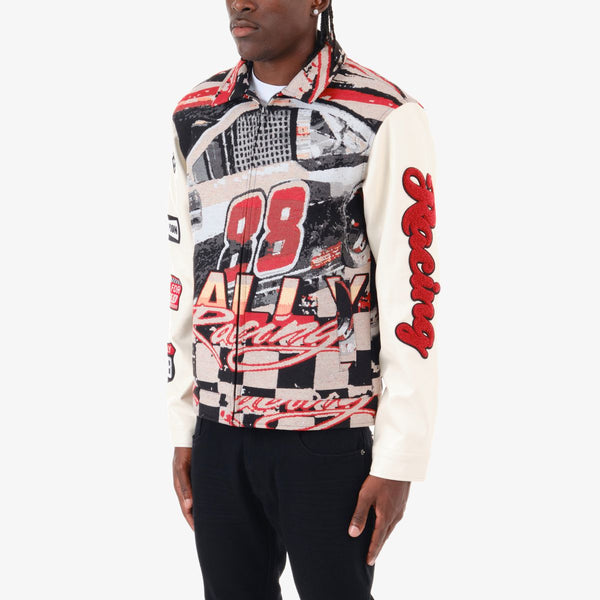 MEN'S RED TAPESTRY RACING VARSITY JACKETS