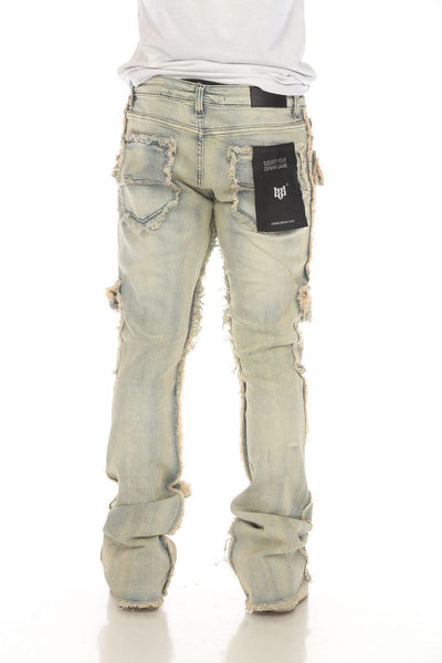 Men Khaki 7 Pocket Stacked Flare Jeans