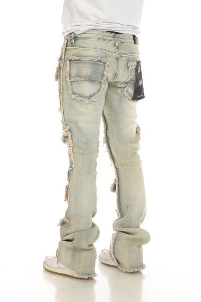 Men Khaki 7 Pocket Stacked Flare Jeans