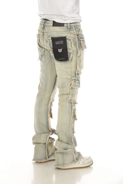 Men Khaki 7 Pocket Stacked Flare Jeans