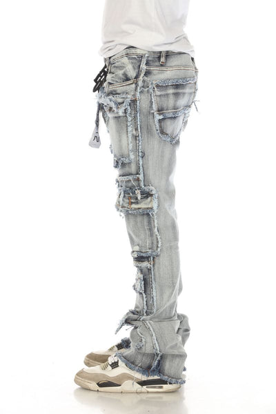 Men Light Wash 7 Pocket Stacked Flare Jeans