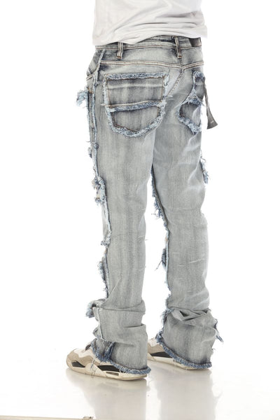 Men Light Wash 7 Pocket Stacked Flare Jeans