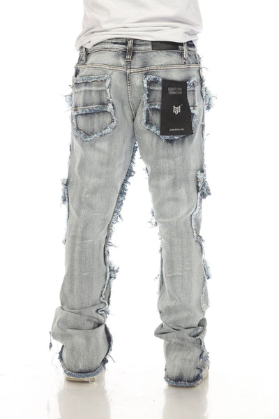 Men Light Wash 7 Pocket Stacked Flare Jeans