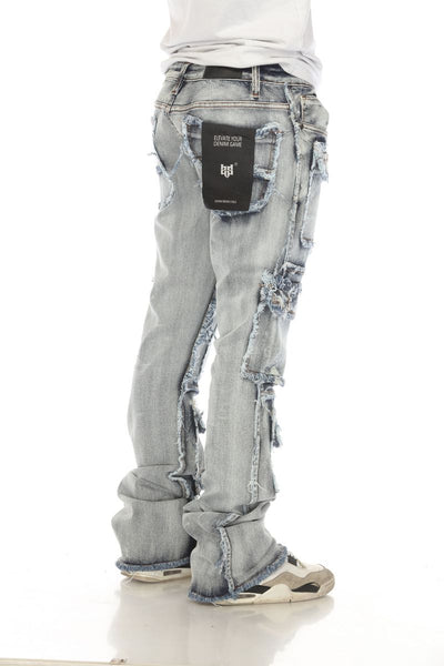 Men Light Wash 7 Pocket Stacked Flare Jeans