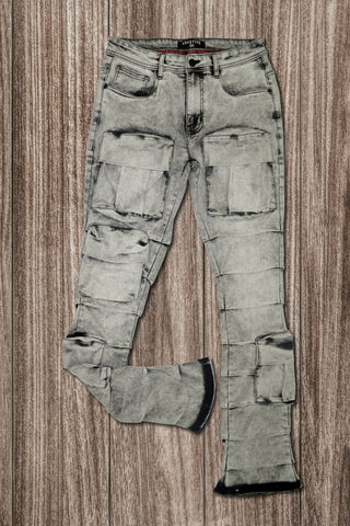 Little Kids Ash Black Timeless Stacked Cargo Jeans
