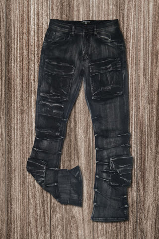 Little Kids Black Timeless Stacked Cargo Jeans