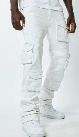 MEN WHITE KINDER UTILITY CARGO TWILL STACK PANTS