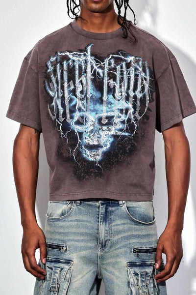 MEN CAFFE WAKE UP AND BE FIERCE SKULL SPIRIT WASHED CROPPED TEE