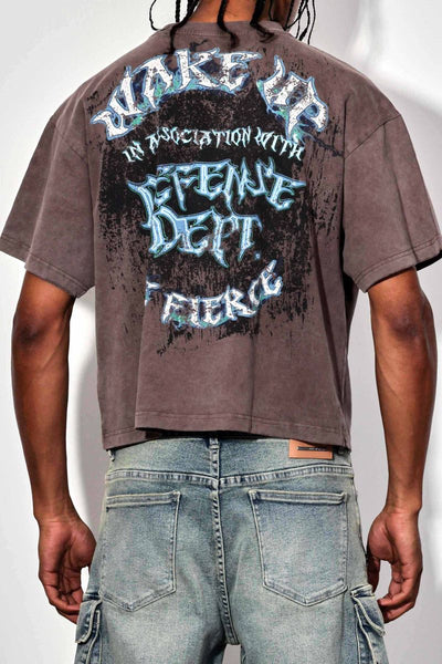 MEN CAFFE WAKE UP AND BE FIERCE SKULL SPIRIT WASHED CROPPED TEE