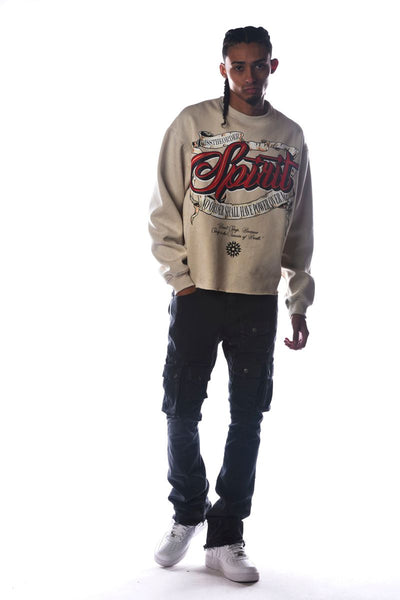 Men Khaki Spirt Dissorder Cropped Crewneck