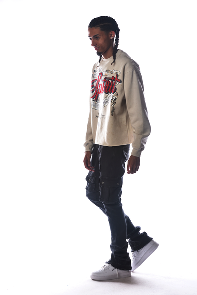 Men Khaki Spirt Dissorder Cropped Crewneck