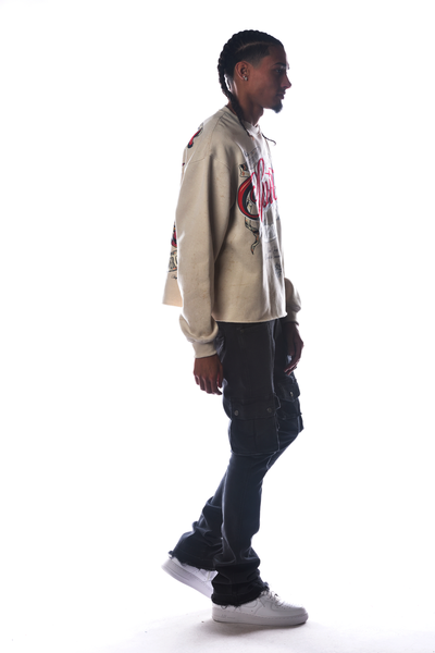 Men Khaki Spirt Dissorder Cropped Crewneck