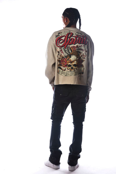 Men Khaki Spirt Dissorder Cropped Crewneck