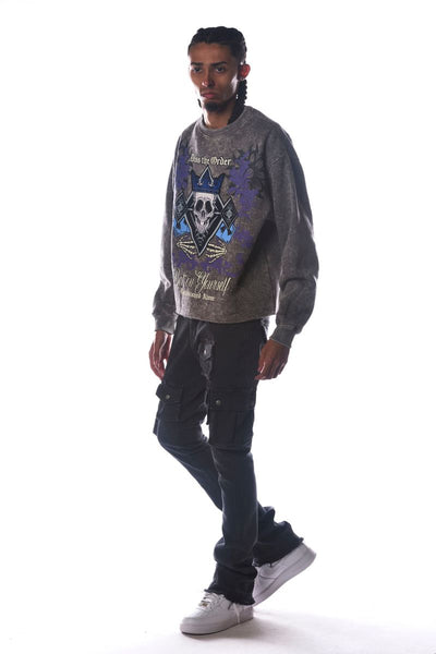 Men Grey Bet On Yourself Dissorder Cropped Crew Neck
