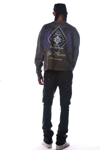 Men Grey Bet On Yourself Dissorder Cropped Crew Neck