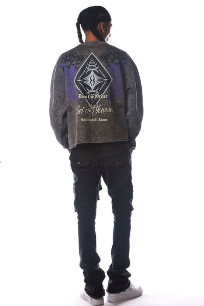 Men Grey Bet On Yourself Dissorder Cropped Crew Neck