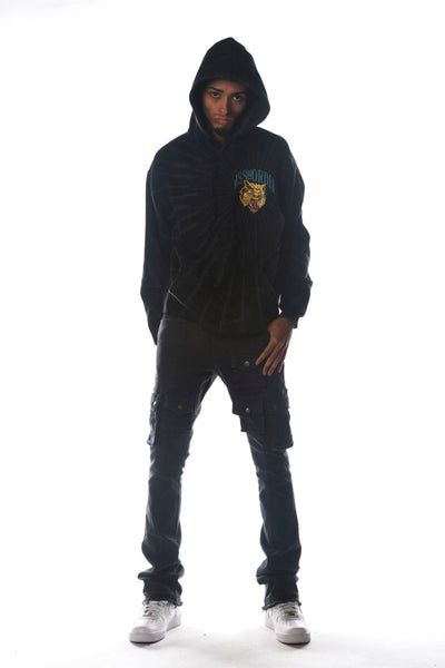 Men Black Wild Cat Dissorder Cropped Hoodie