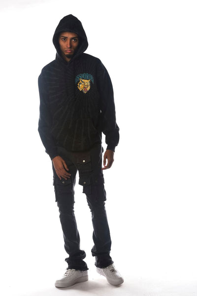 Men Black Wild Cat Dissorder Cropped Hoodie