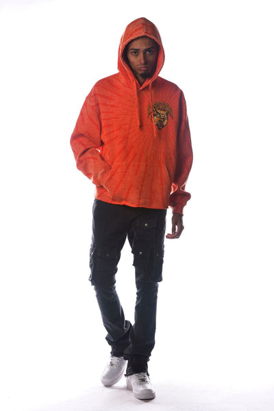 Men Orange Wild Cat Dissorder Cropped Hoodie