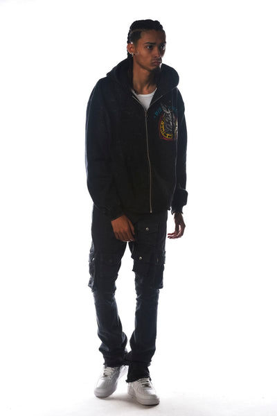 Men Black Wild Cat Dissorder Cropped Hoodie