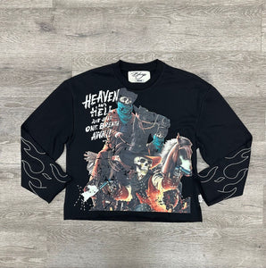 MEN'S BLACK "COWBOY" F-TERRY LONG SLEEVE CROPPED T-SHIRT