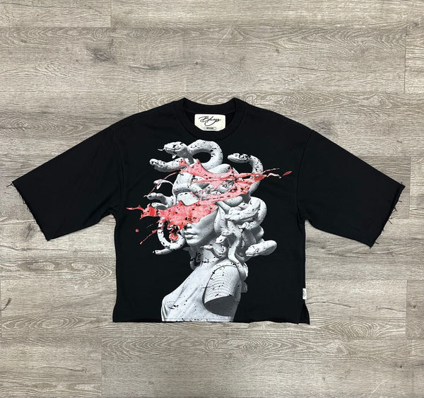 MEN'S BLACK "MEDUSA" F-TERRY CROPPED TEE