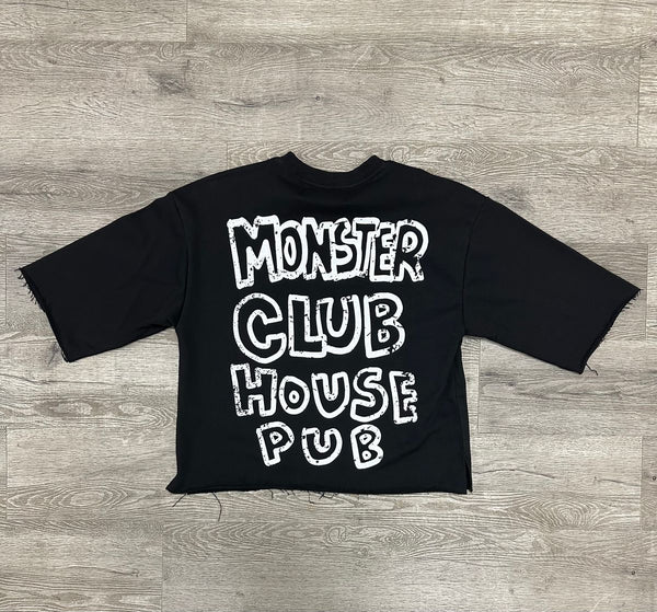 MEN'S BLACK "MONSTER CLUB" F-TERRY CROPPED T-SHIRT