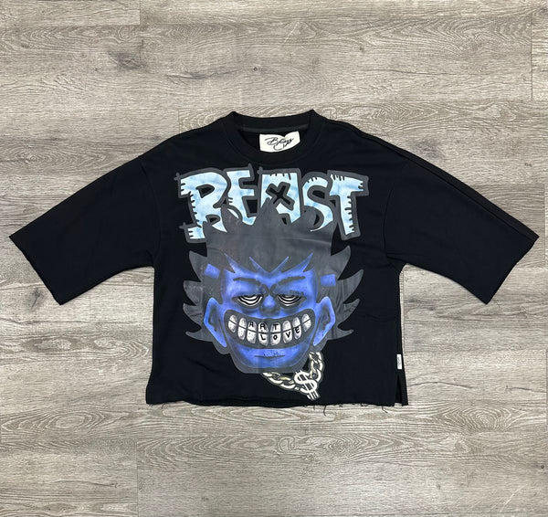 MEN BLACK "BEAST" 3/4 SLEEVE F-TERRY CROPPED TEE